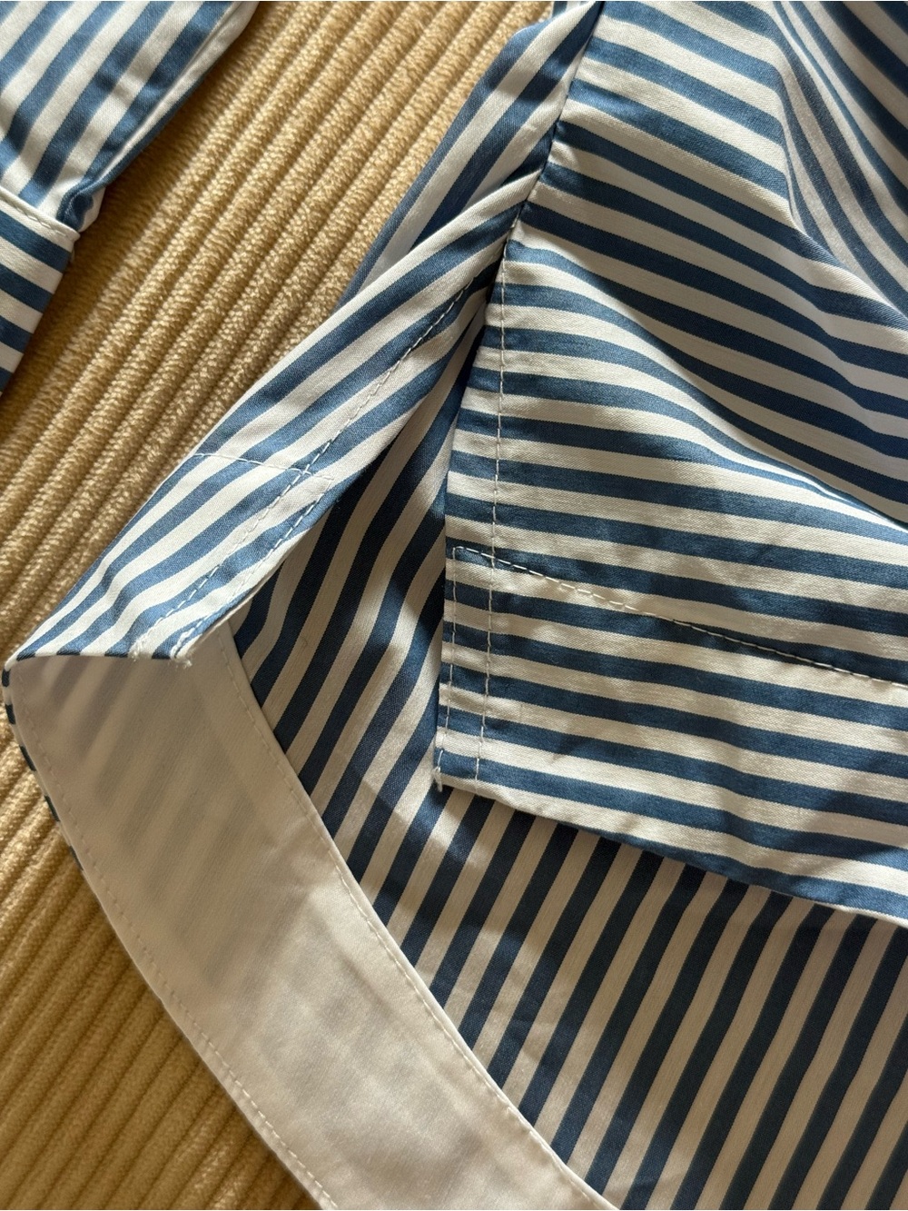 Philosophy Blue Striped Cinch Waist Gathered Ruched Button Down Shirt Large - Picture 6 of 11